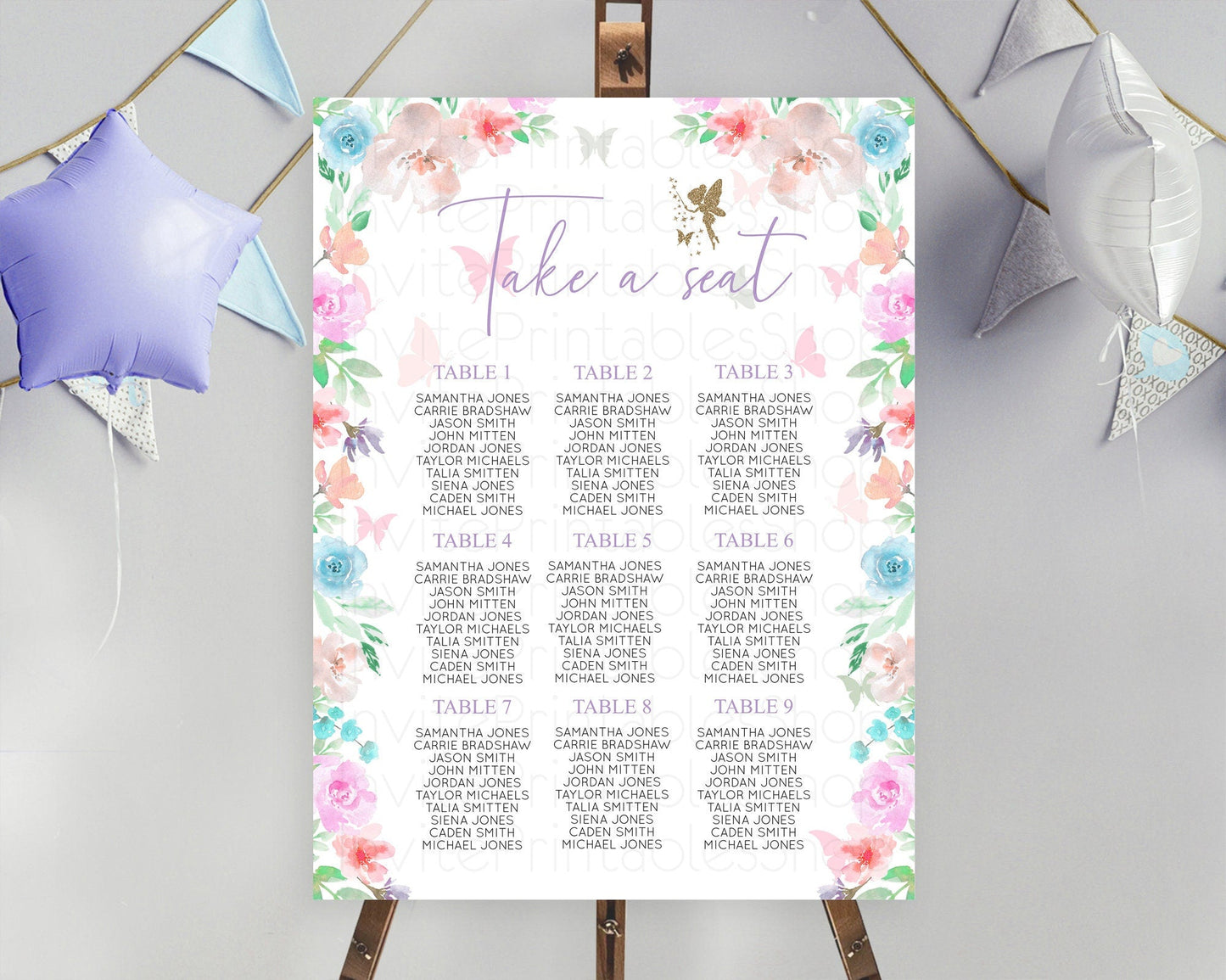 Fairy Seating Chart Pastel Fairy Seating Chart Fairy Tea Party Fairy Garden Seating Sign Enchanted Garden Floral Butterfly Decor D10126