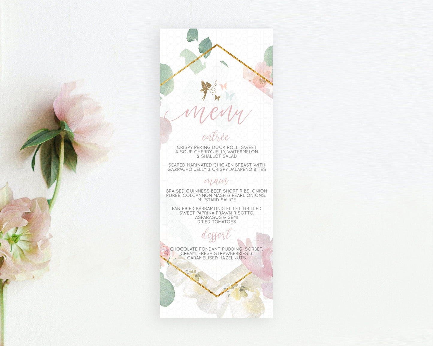 Fairy Menu Fairy Menu Template Enchanted Garden Pastel Floral Butterfly Table Decor Fairy Secret Garden Dinner Dessert Food Menu D10965