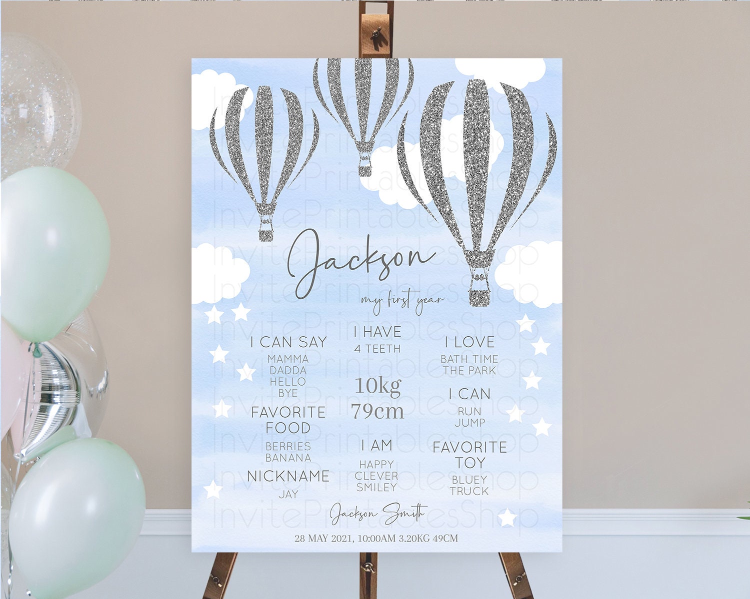 Editable Hot Air Balloon First Birthday Milestone Poster Hot Air Balloon Mil