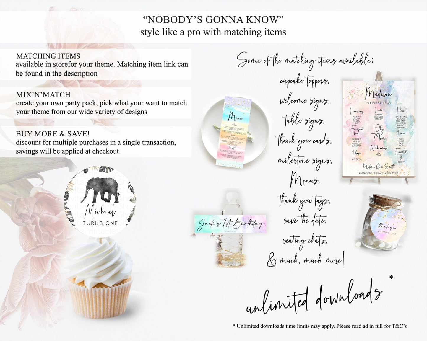Elephant Cupcake Toppers Elephant Cupcake Elephant Party Safari Adventure Elephant Cupcake Topper Elephant Decor Zoo Fern Palm Leaf D10803
