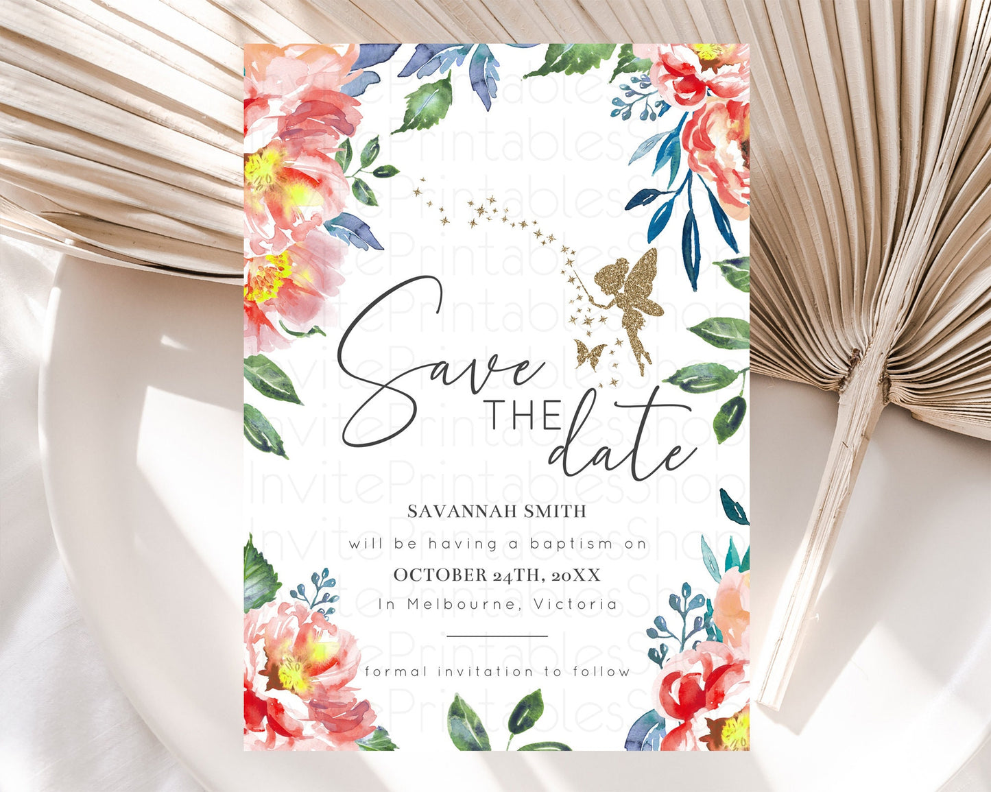 Fairy Save The Date Template Enchanted Garden Pastel Floral Butterfly Party Secret Garden Birthday Baptism Baby Shower Bridal Shower D10752