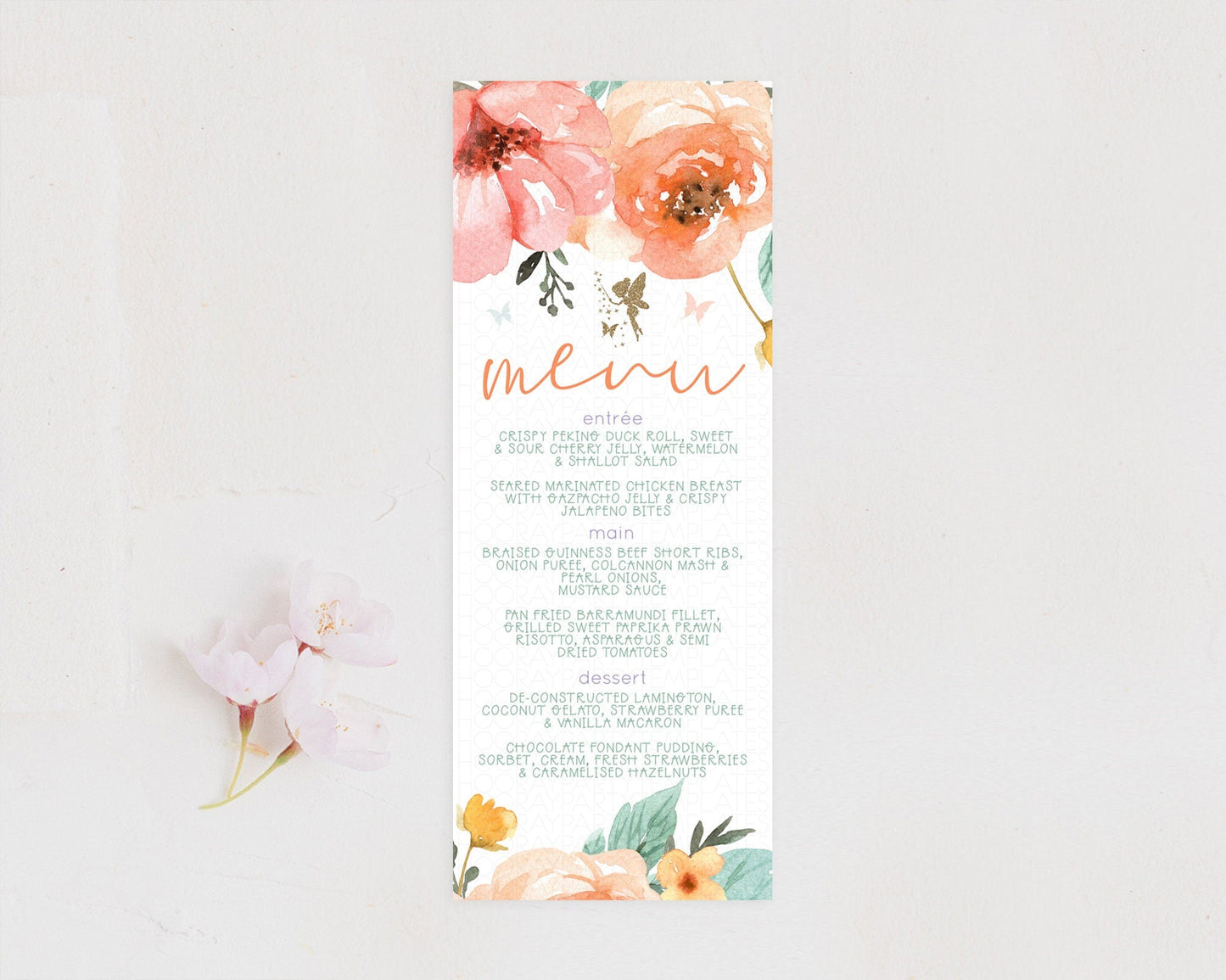 Fairy Menu Fairy Menu Template Enchanted Garden Pastel Floral Butterfly Table Decor Fairy Secret Garden Dinner Dessert Food Menu D10346