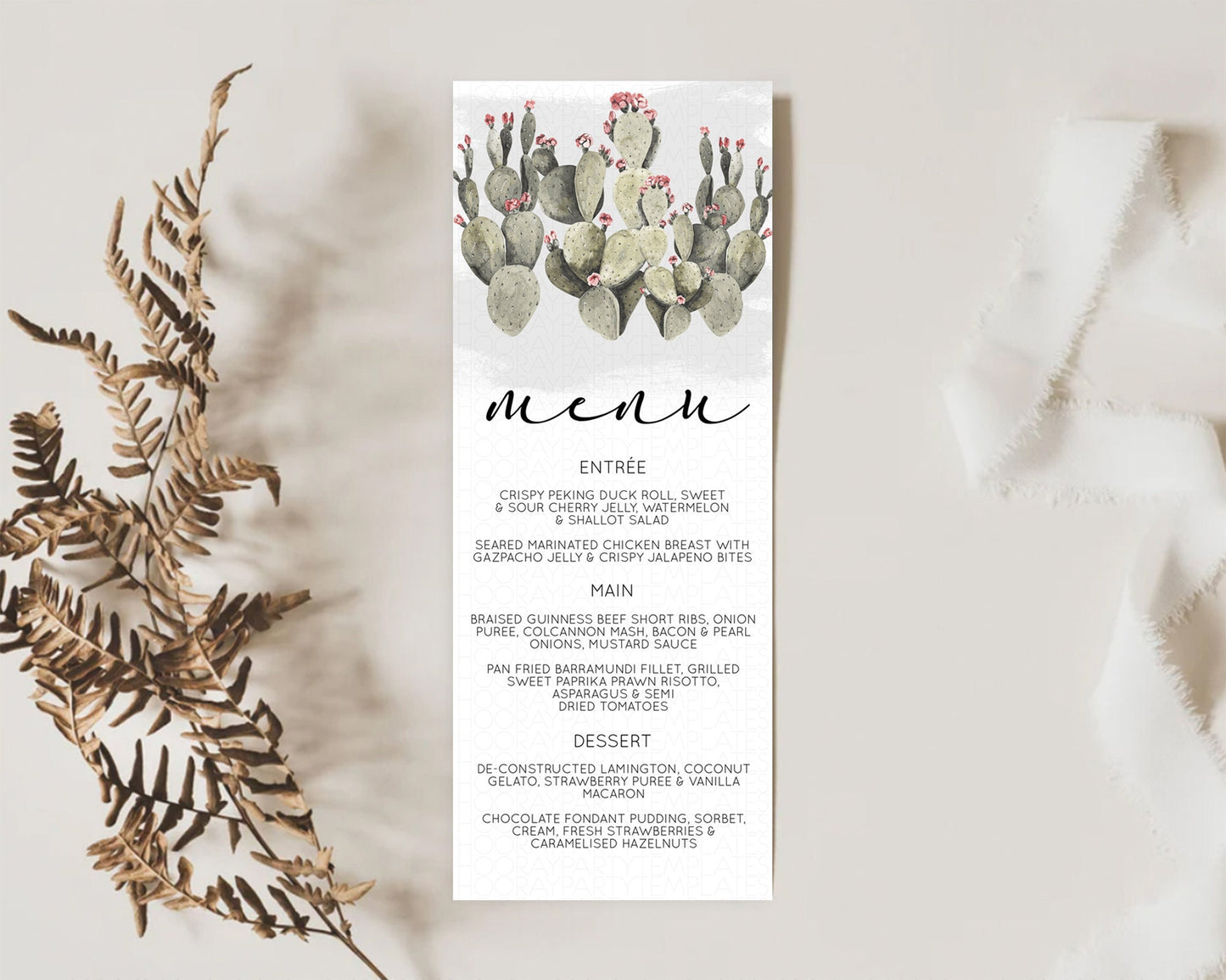 Prickly Pear Menu Template Prickly Pear Menu Cactus Table Decor Tropical Fiesta Party Cactus Dinner Dessert Food Menu D11015