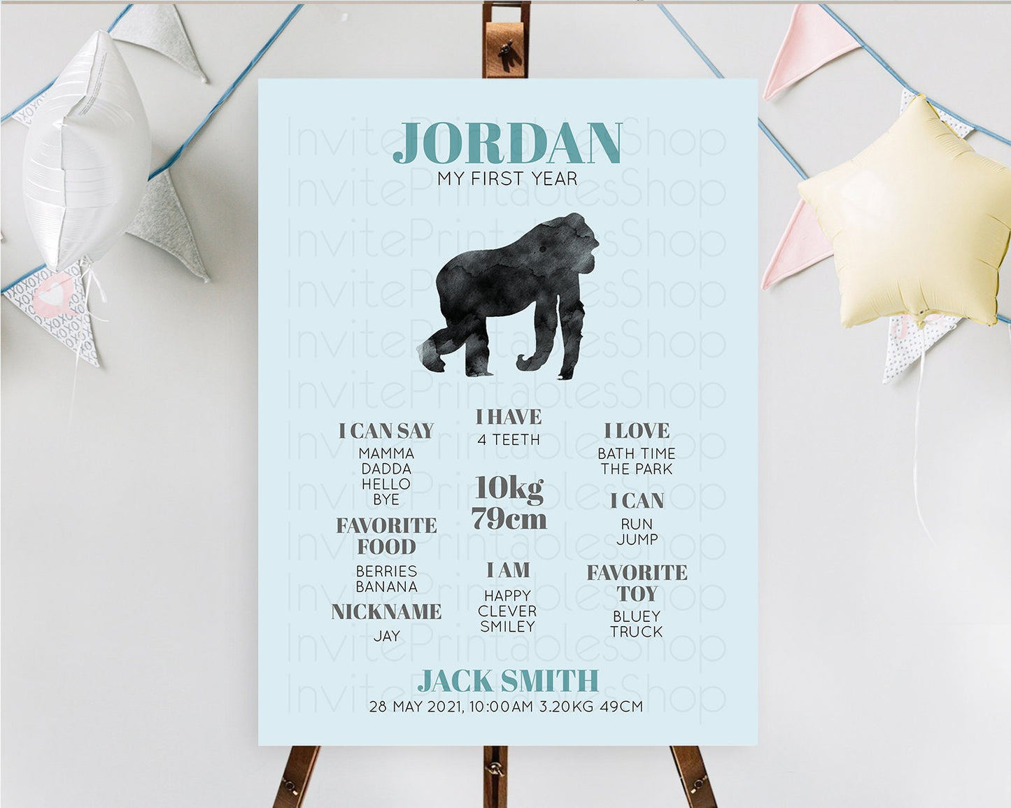 Gorilla First Birthday Milestone Board Gorilla Milestone Poster Gorilla Decor Safari Adventure Gorilla First Birthday Welcome Sign D10799