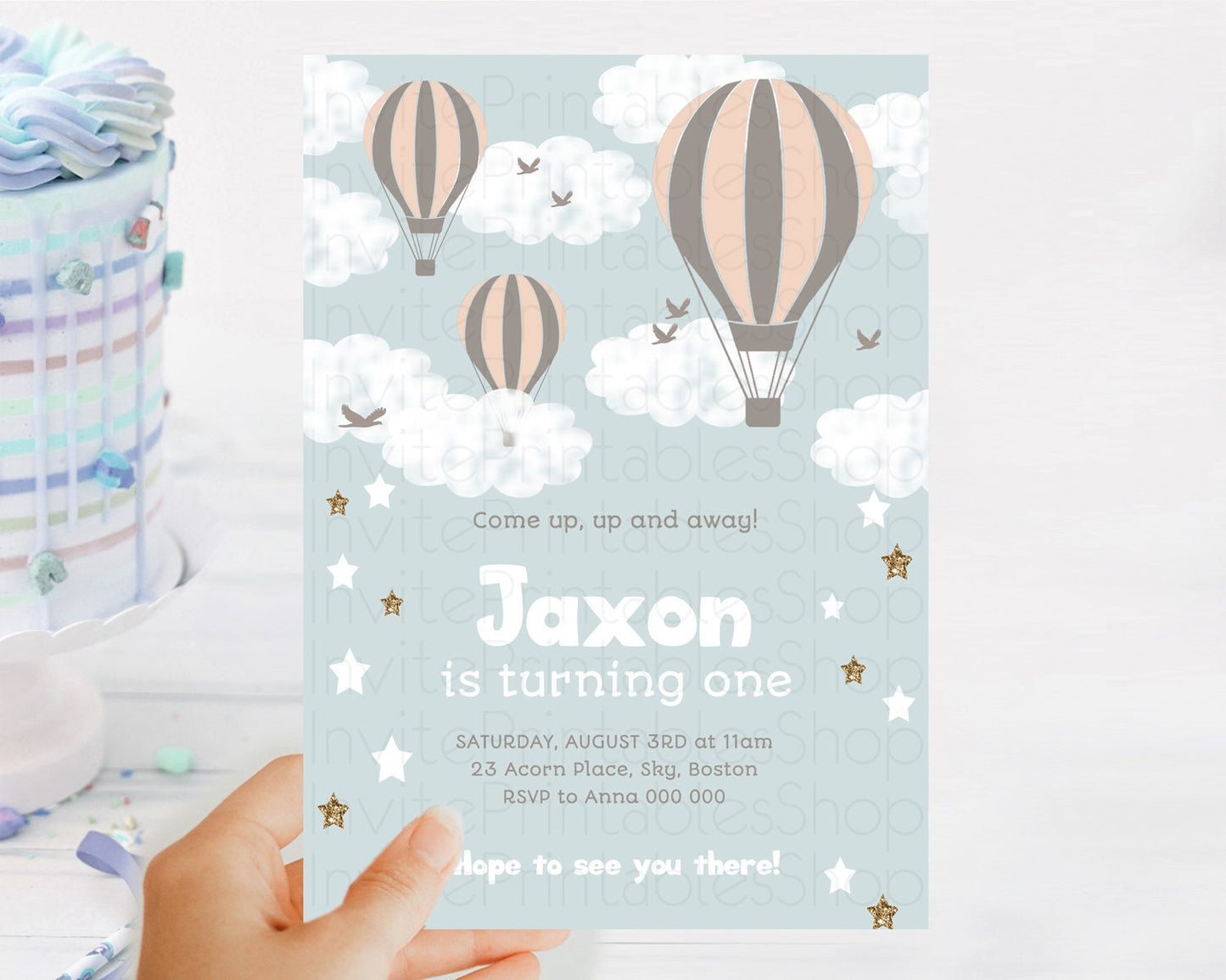 Editable Hot Air Balloon Birthday Invitation Hot Air Balloon Invites Adventu