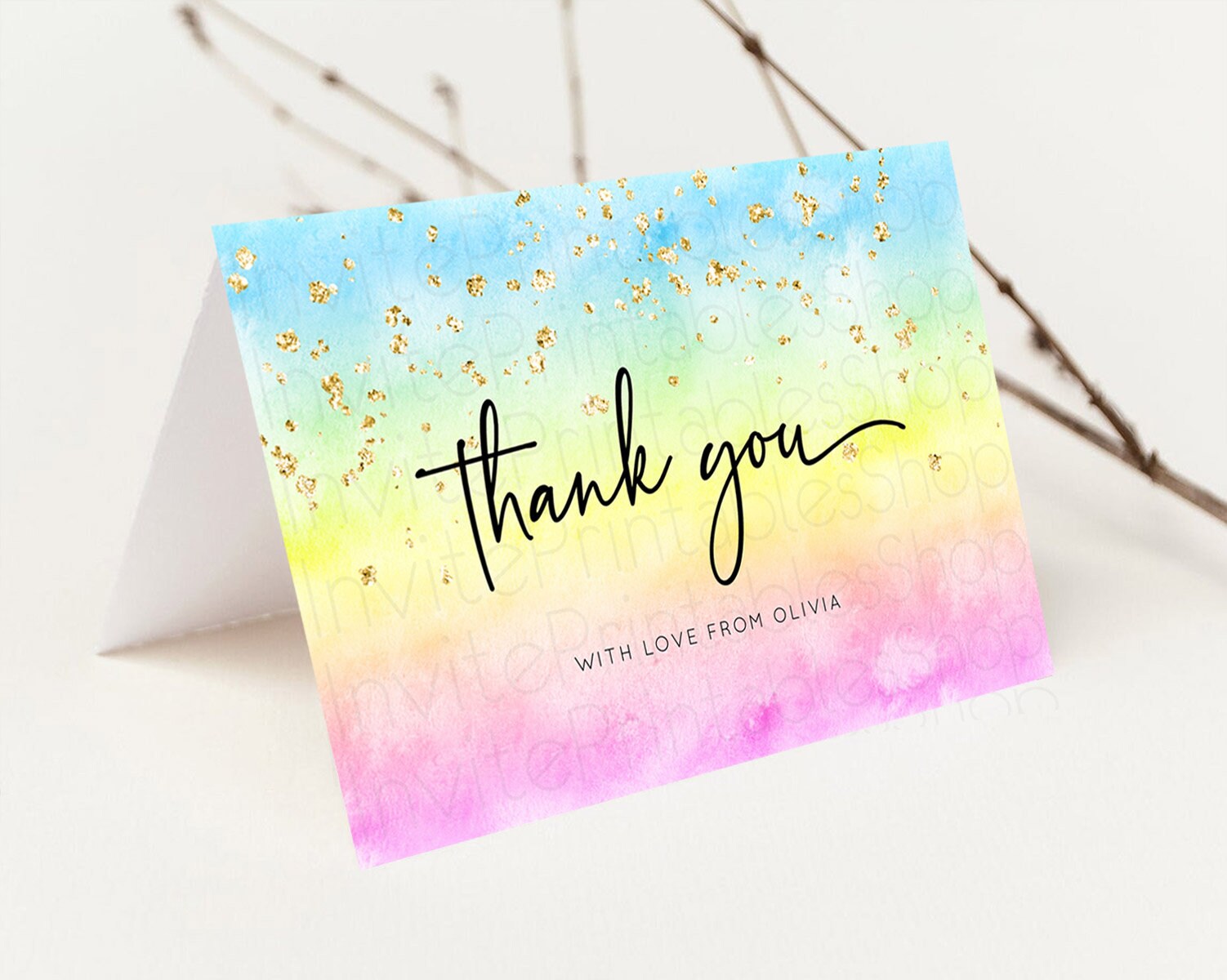 Editable Pastel Thank You Rainbow Thank You Card Colorful Pastel Birthday Th