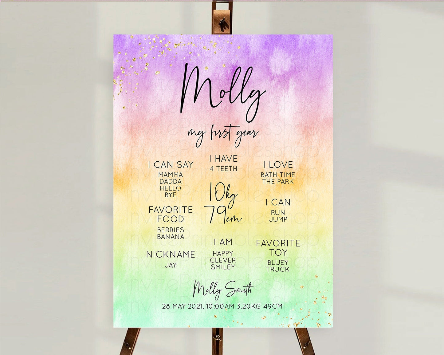 Editable Pastel First Birthday Milestone Board Pastel Rainbow Milestone Post