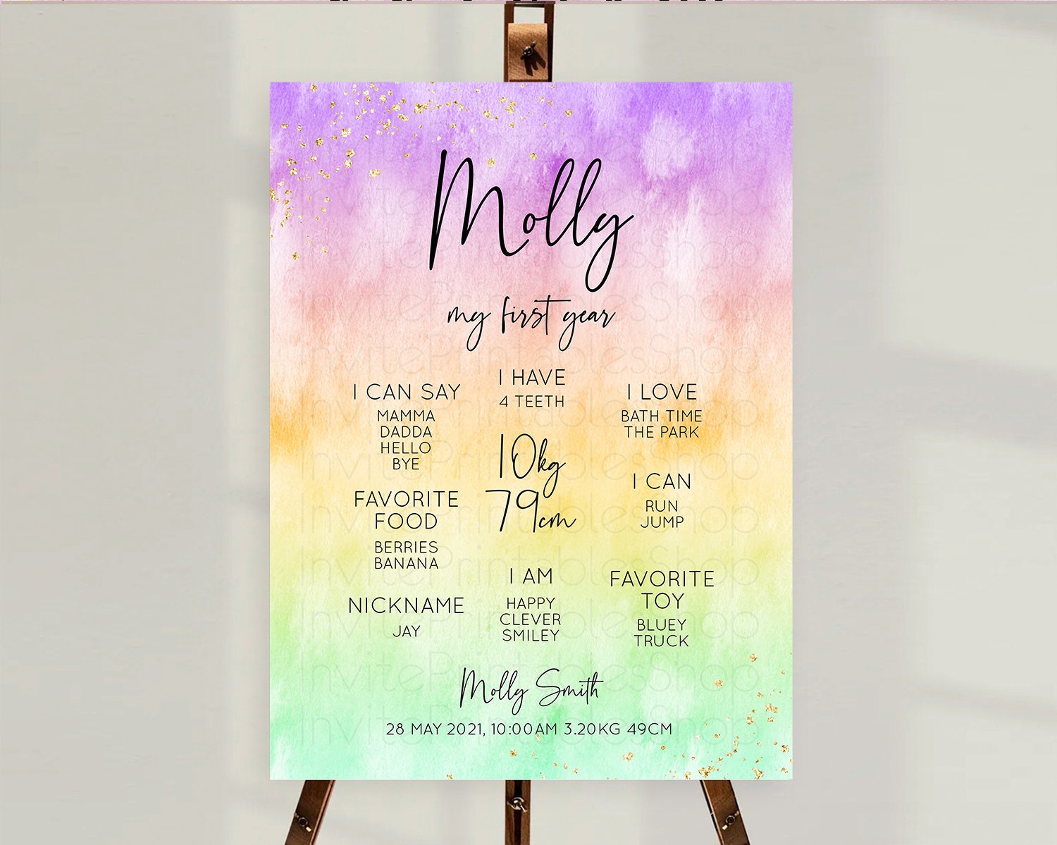 Editable Pastel First Birthday Milestone Board Pastel Rainbow Milestone Post