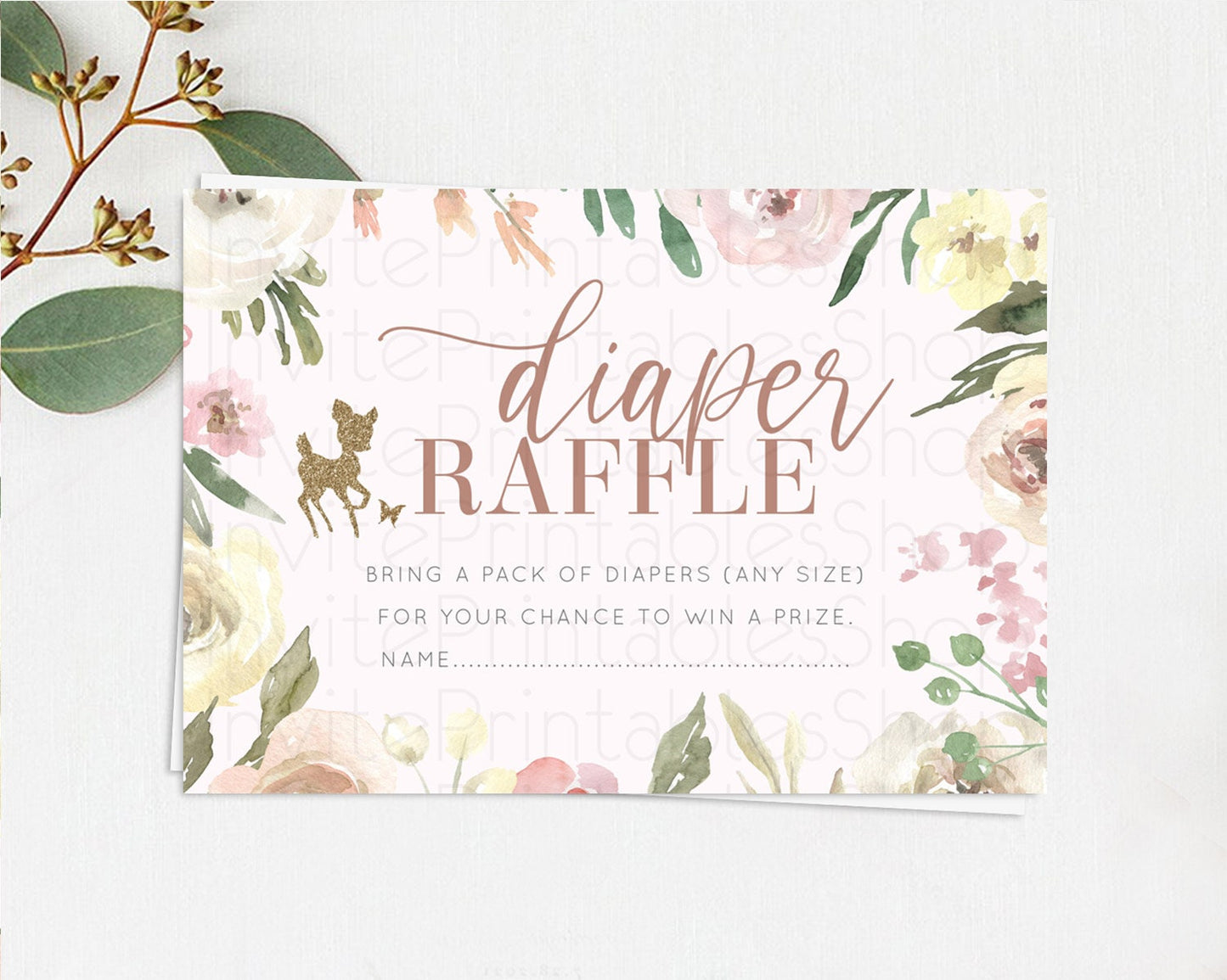 Fawn Diaper Raffle Card Deer Diaper Insert Floral Deer Diaper Ticket Enchanted Forest Butterfly Pastel Baby Shower Raffle Game D10193