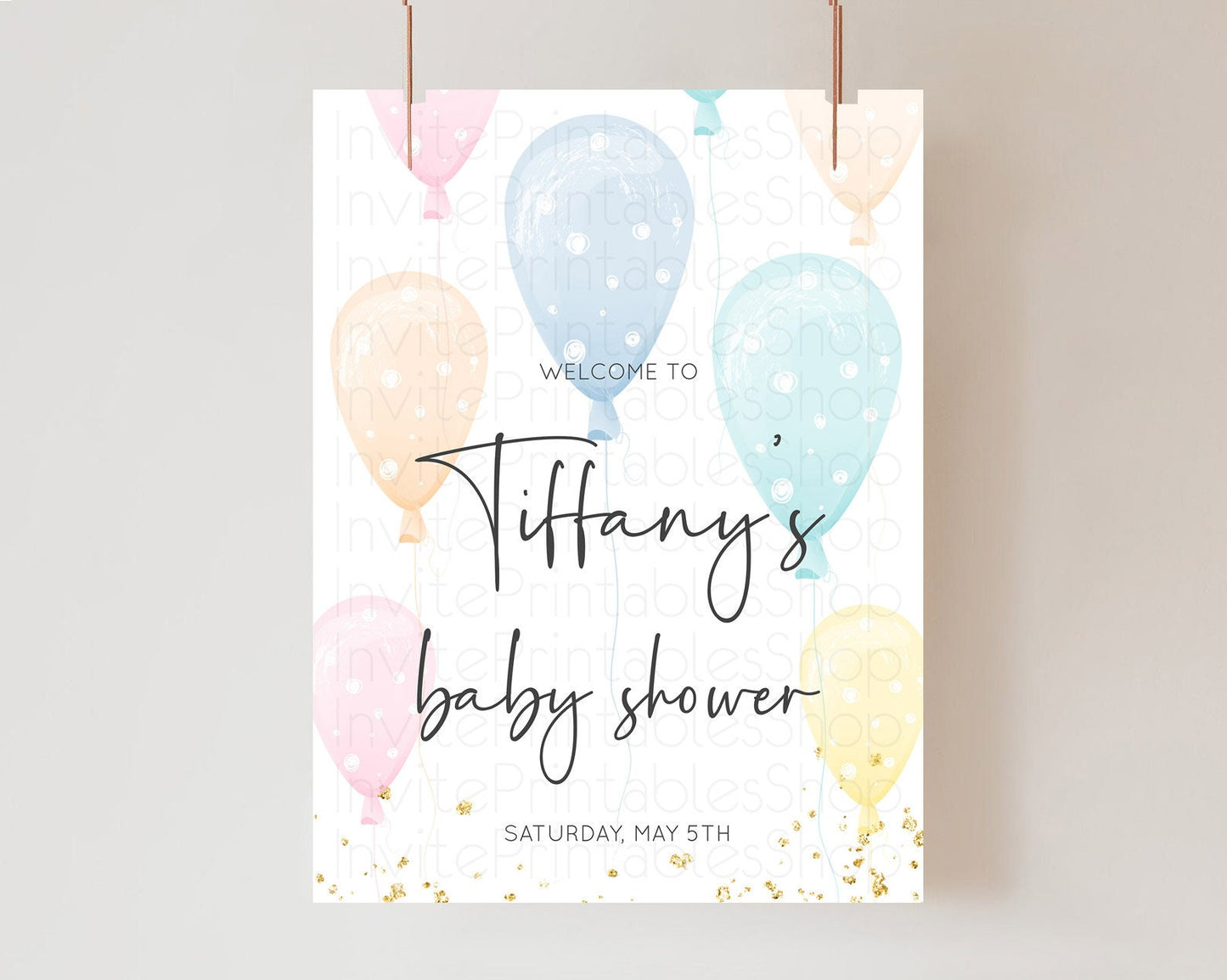 Pastel Balloons Baby Shower Welcome Sign Colorful Balloon Welcome Board Rainbow Balloon Welcome Poster Confetti Balloon Welcome Sign D10776