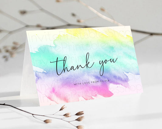 Pastel Thank You Rainbow Thank You Card Colorful Pastel Birthday Thank You Card Confetti Watercolor Pastel Teacher Thank You Cards D10231