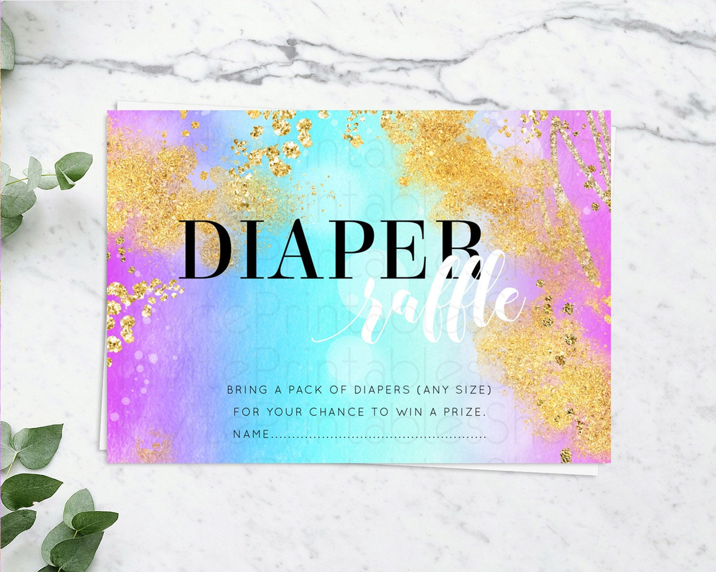 Pastel Diaper Raffle Card Pastel Rainbow Diaper Raffle Insert Colorful Ombre Watercolor Diaper Ticket Confetti Glitter Raffle Game D10564