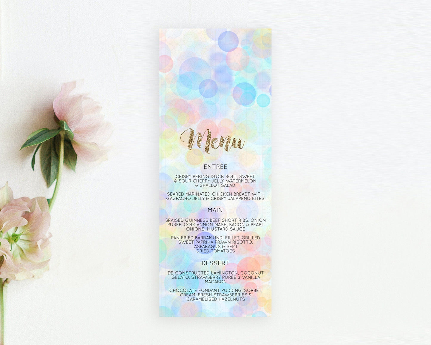 Pastel Menu Bubbles Menu Template Bubble Bath Table Decor Rainbow Pastel Colorful Confetti Dinner Dessert Menu Party Food Menu D10447