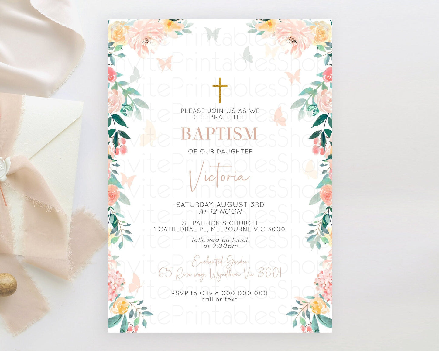 Secret Garden Baptism Invitation Wildflower Baptism Birthday Invite Pastel Flowers Christening Invite Enchanted Garden Boho Floral D10706