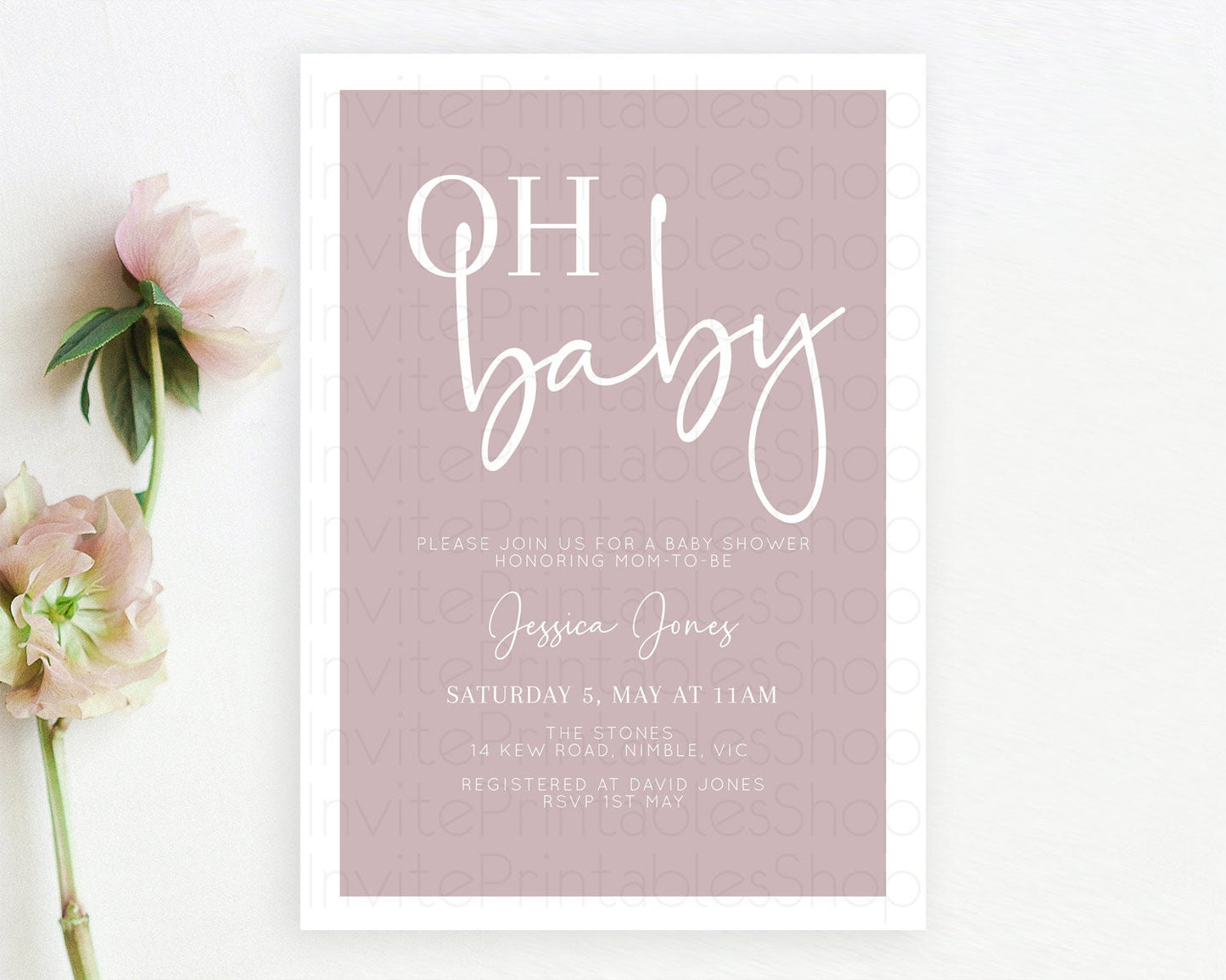Editable Pink Baby Shower Invitation: Modern Pastel Pink Minimalist Design I