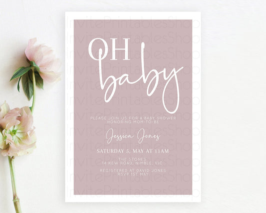 Editable Pink Baby Shower Invitation: Modern Pastel Pink Minimalist Design I
