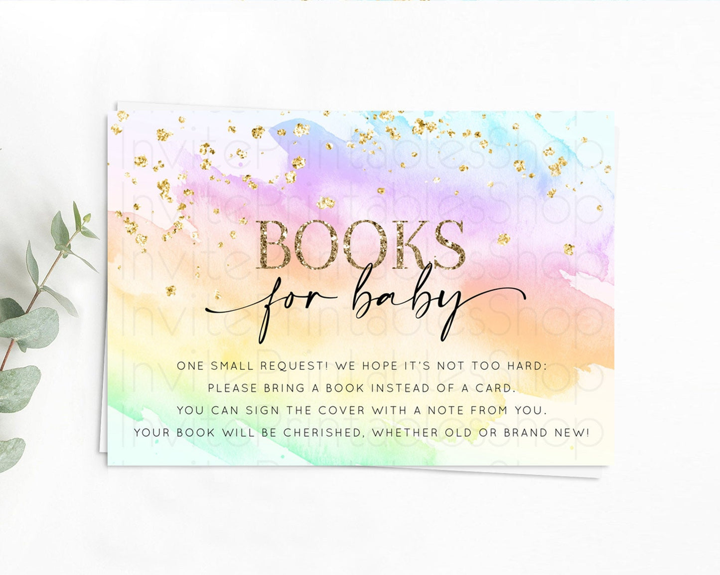 Pastel Books For Baby Card Pastel Rainbow Book Insert Colorful Ombre Watercolor Book Card Confetti Glitter Baby Book Poem Request D10645