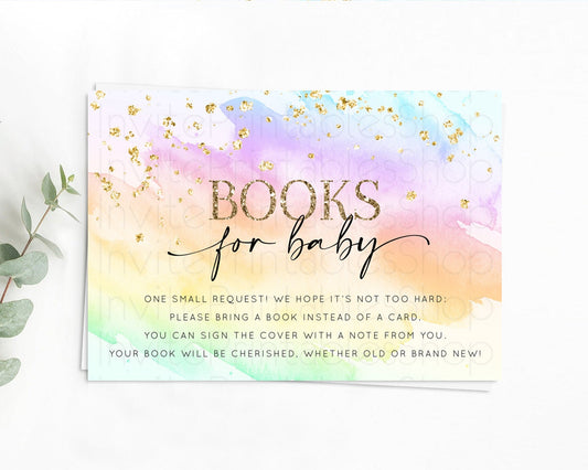 Pastel Books For Baby Card Pastel Rainbow Book Insert Colorful Ombre Watercolor Book Card Confetti Glitter Baby Book Poem Request D10645