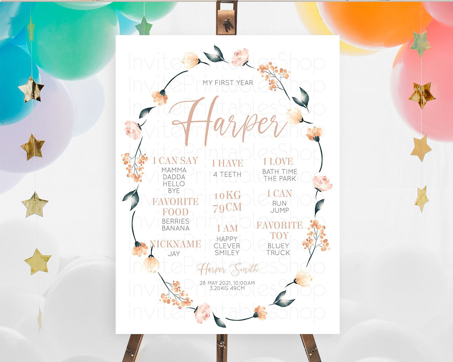 Secret Garden Milestone Board Wildflower First Birthday Milestone Poster Pastel Flowers Milestone Boho Wildflower 1st Birthday Sign D10240