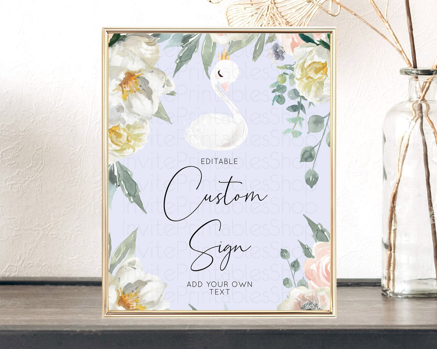 Editable Swan Table Sign Decor Swan Princess Ballet Party Enchanted Swan Lak