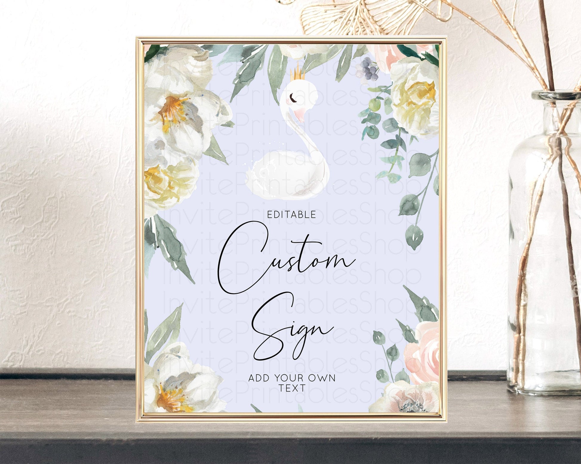 Editable Swan Table Sign Decor Swan Princess Ballet Party Enchanted Swan Lak
