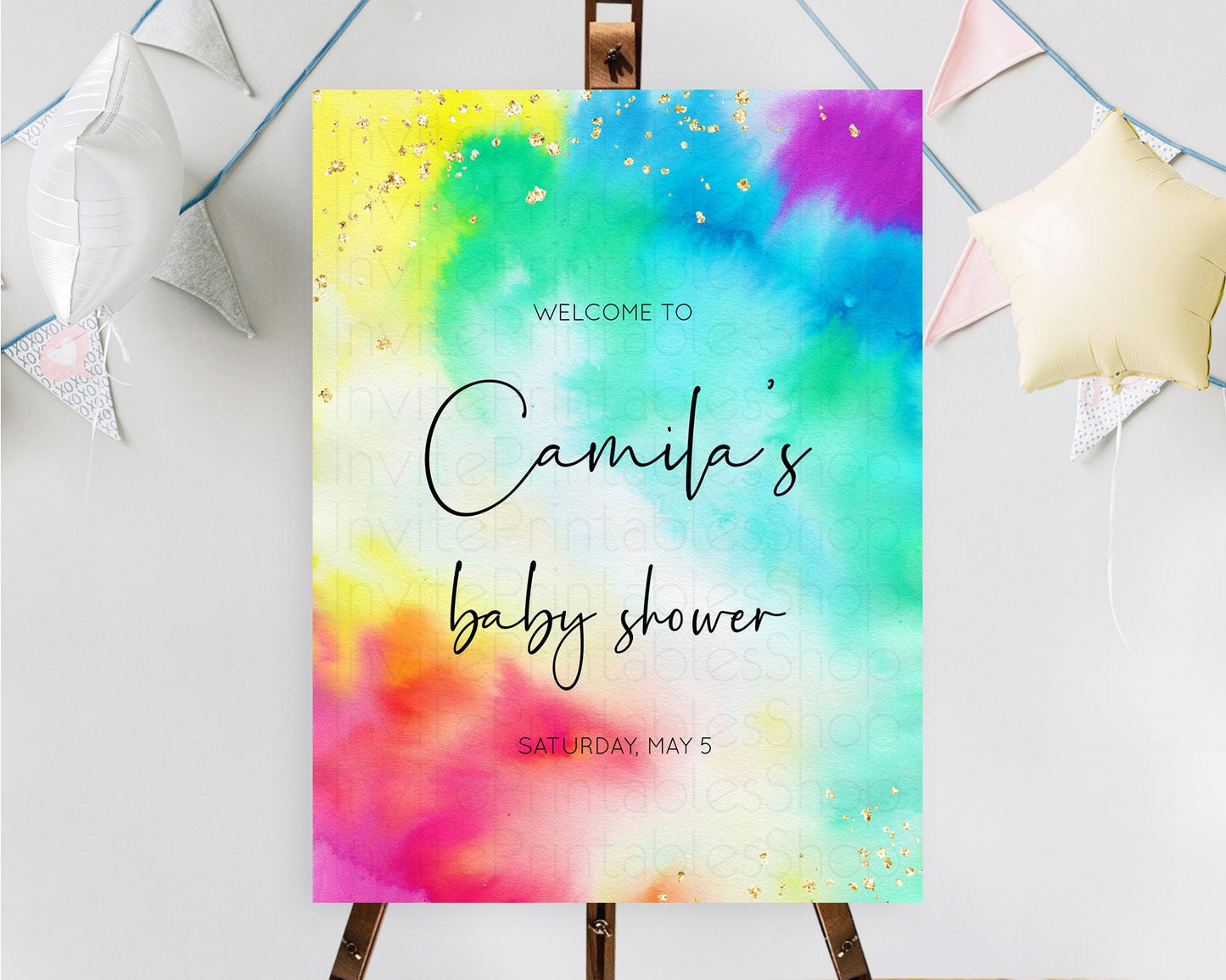 Tie Dye Baby Shower Welcome Board Rainbow Tie Dye Welcome Sign Pastel Welcome Poster Colorful Pastel Welcome Rainbow Tie Dye Sign D10462