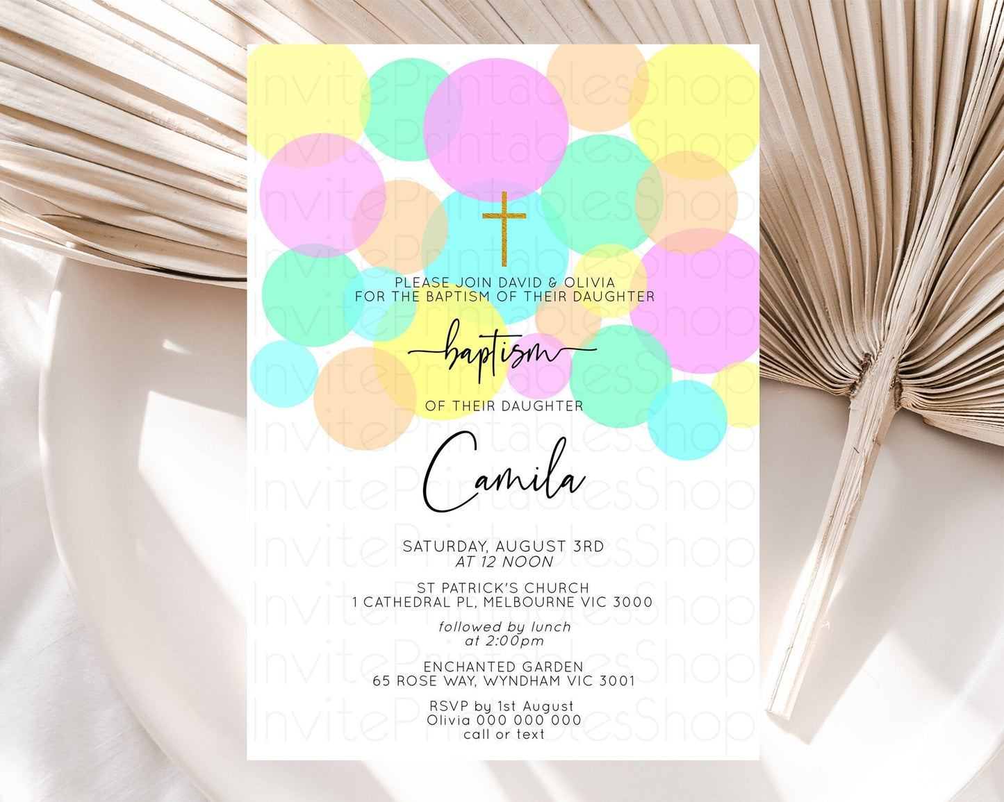 Pastel Baptism Invitation Pastel Confetti Baptism 1st Birthday Invitation Colorful Rainbow Confetti Bubbles Christening Invitation D10410