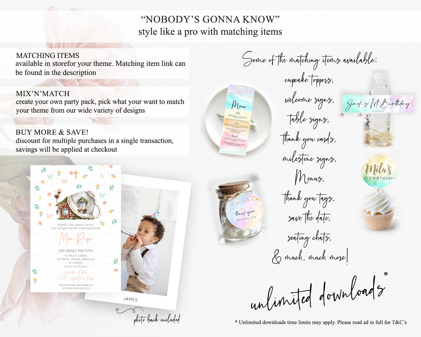 Fairy Baptism Invitation Fairy Baptism 1st Birthday Invitation Enchanted Secret Garden Christening Invite Pastel Floral Butterfly D10383