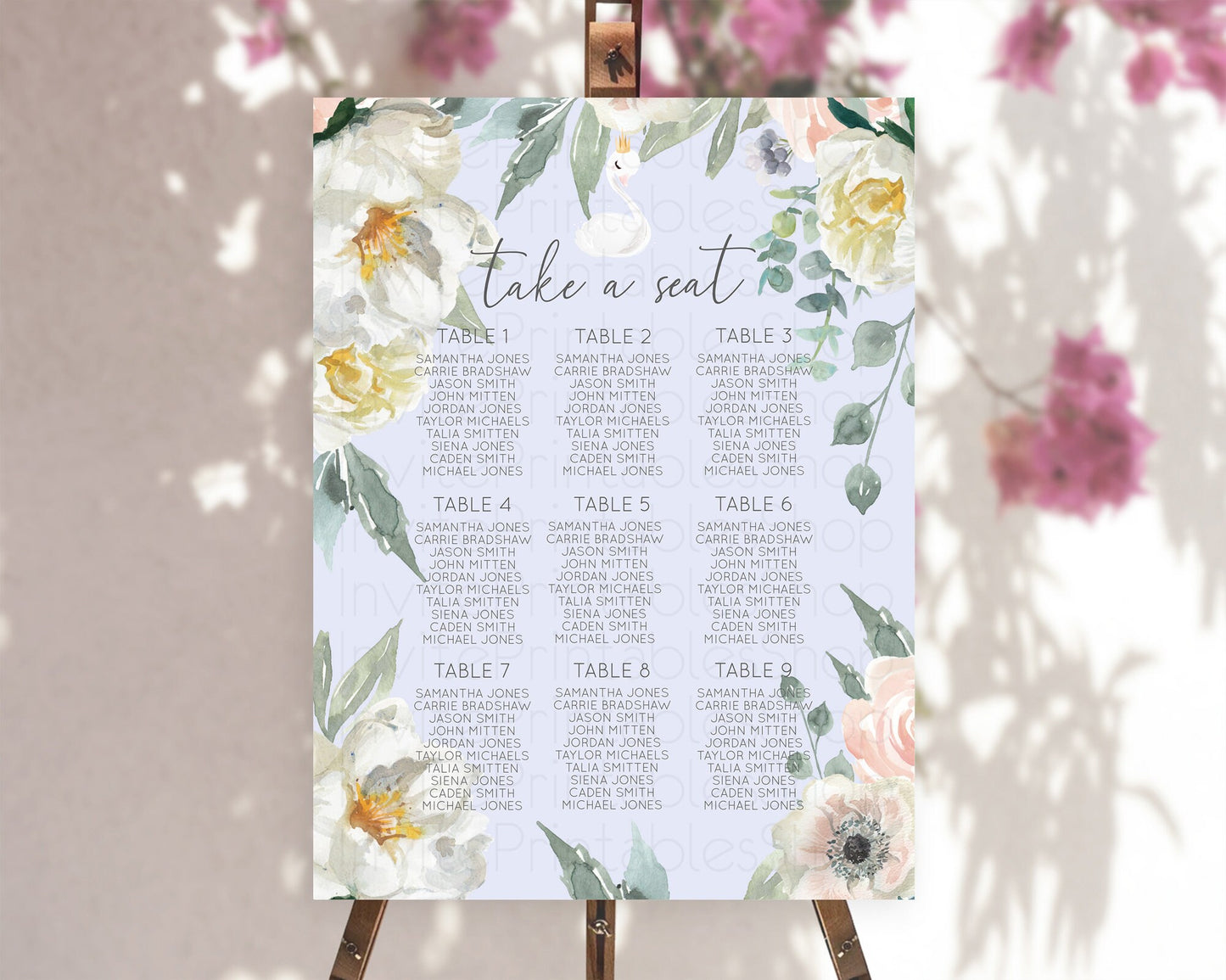 Swan Seating Chart Swan Princess Ballet Seating Sign Watercolour Pastel Floral Enchanted Forest Swan Lake Party Decor Secret Garden D10756