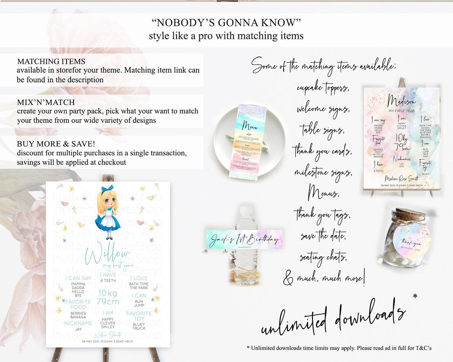 Princess First Birthday Milestone Poster Castle Milestone Board Secret Garden Enchanted Castle Pastel Floral Garden First Birthday D10886