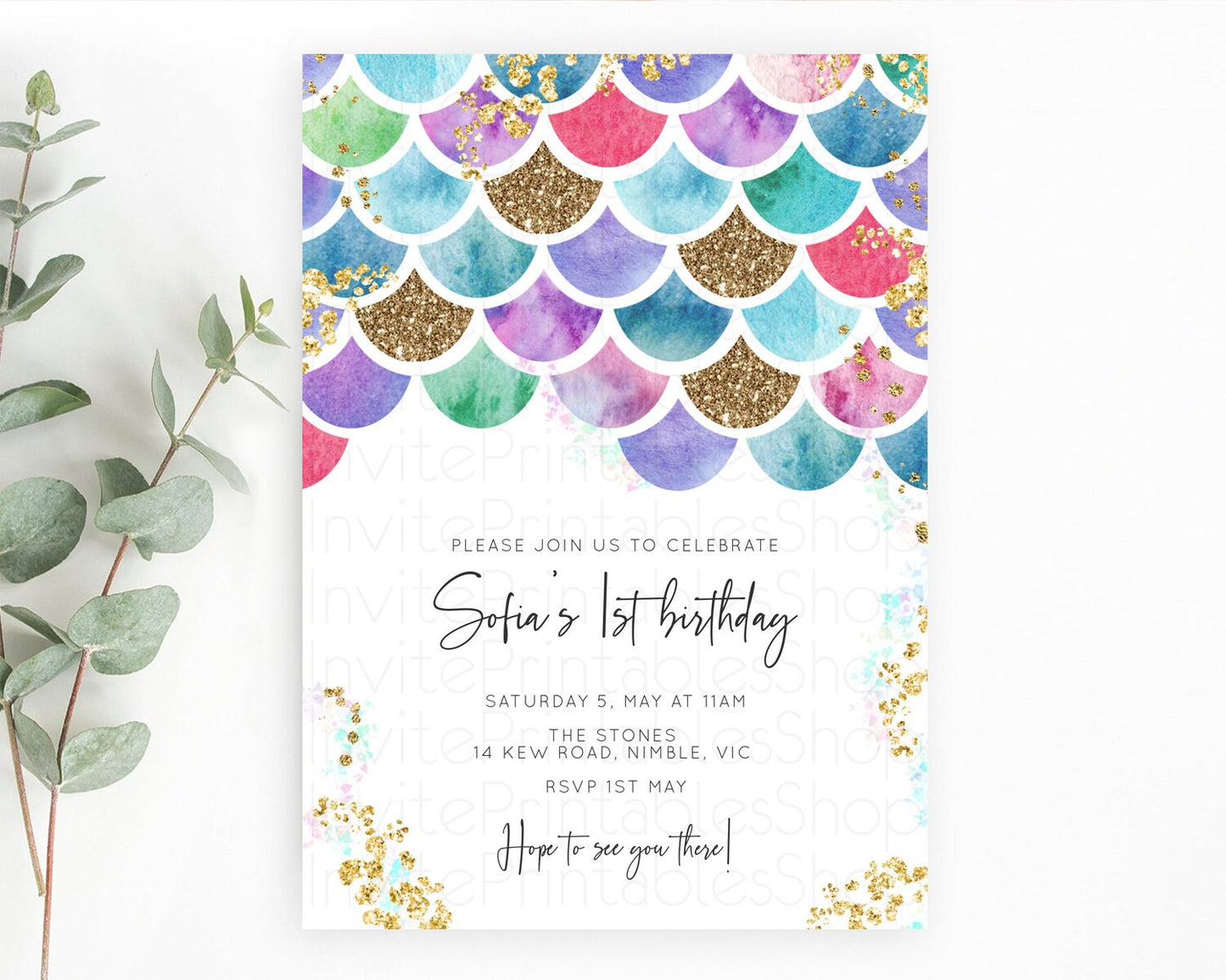 Rainbow Fish Invitation Rainbow Fish Birthday Invitation Watercolor Mermaid Invitation Rainbow Sea Invitation Pastel First Birthday D10581