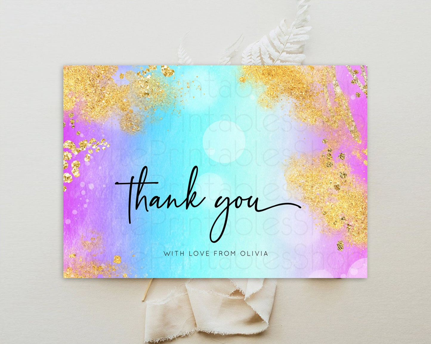 Pastel Thank You Rainbow Thank You Card Colorful Pastel Birthday Thank You Card Confetti Watercolor Pastel Teacher Thank You Cards D10564