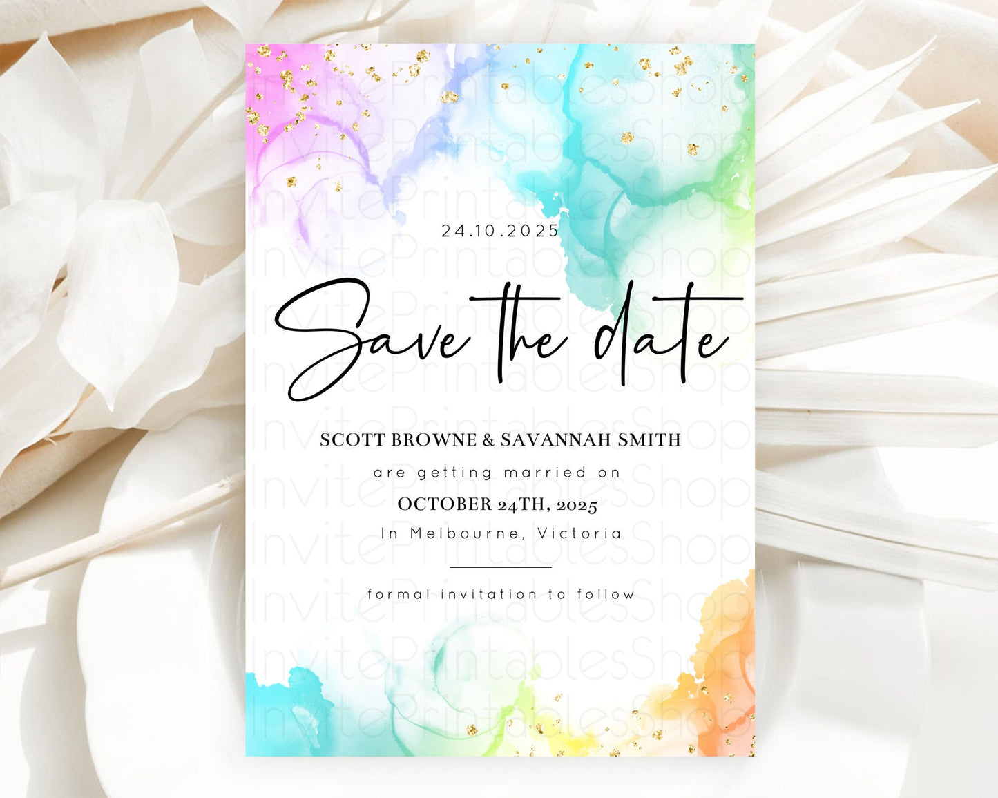 Pastel Save The Date Template Pastel Ombre Rainbow Watercolor Colorful Party For Birthday Baptism Baby Shower Wedding Bridal Shower D10181