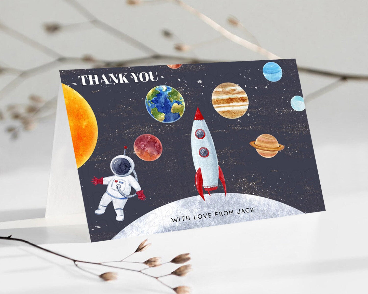 Space Thank You Space Thank You Card First Trip Around the Sun Thank You Card Planets Solar System First Birthday Thank You Cards D10430