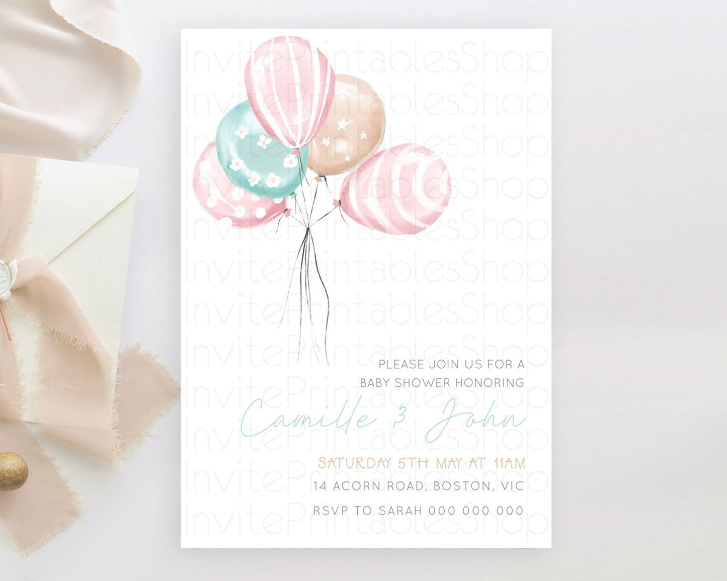 Pastel Balloon Baby Shower Invitation Pastel Balloon Invitation Colorful Pastel Rainbow Balloon Baby Shower Theme D10687