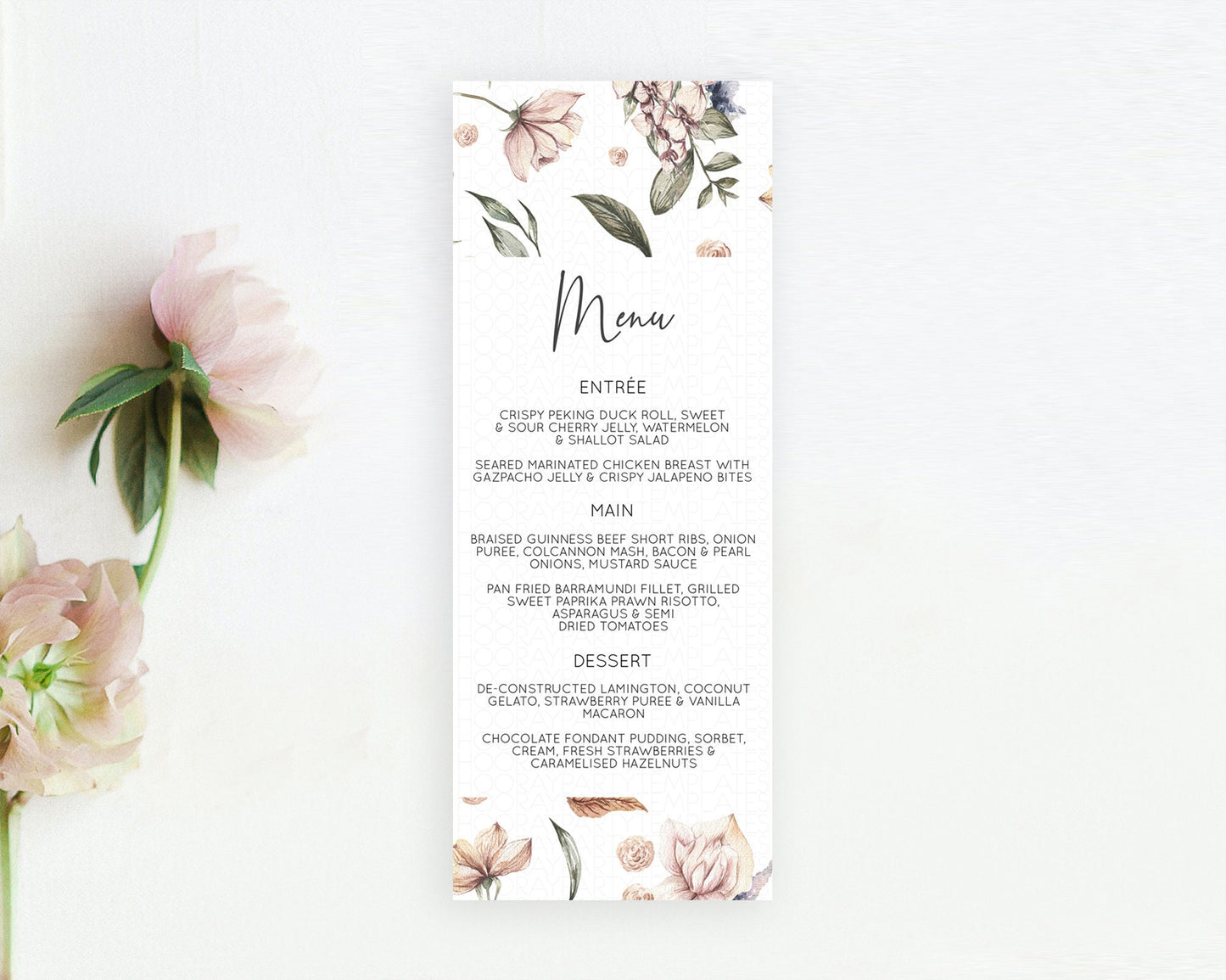 Secret Garden Menu Wildflower Menu Template Pastel Flower Garden Table Decor Boho Floral Dinner Dessert Floral Party Food Menu D10504