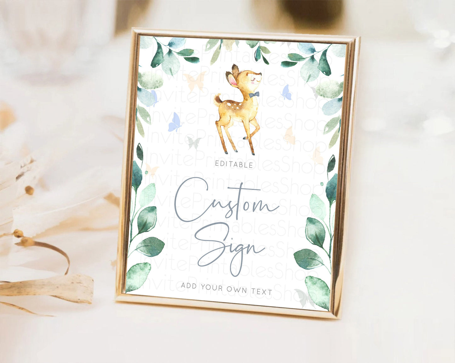 Fawn Deer Sign Pastel Floral Deer Table Sign Decor  Enchanted Forest Butterfly Party 1st Birthday Baptism Baby Shower Bridal Shower D10767