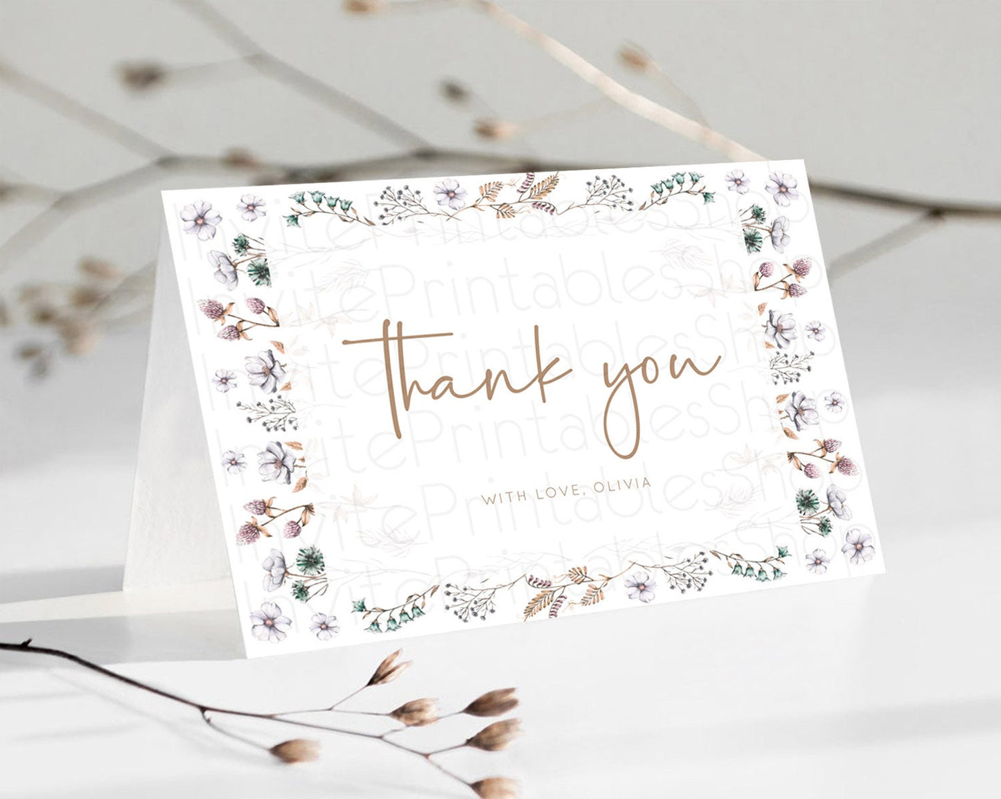 Secret Garden Thank You Wildflower Thank You Card Pastel Flower Garden Birthday Thank You Card Boho Floral Teacher Thank You Card D10604