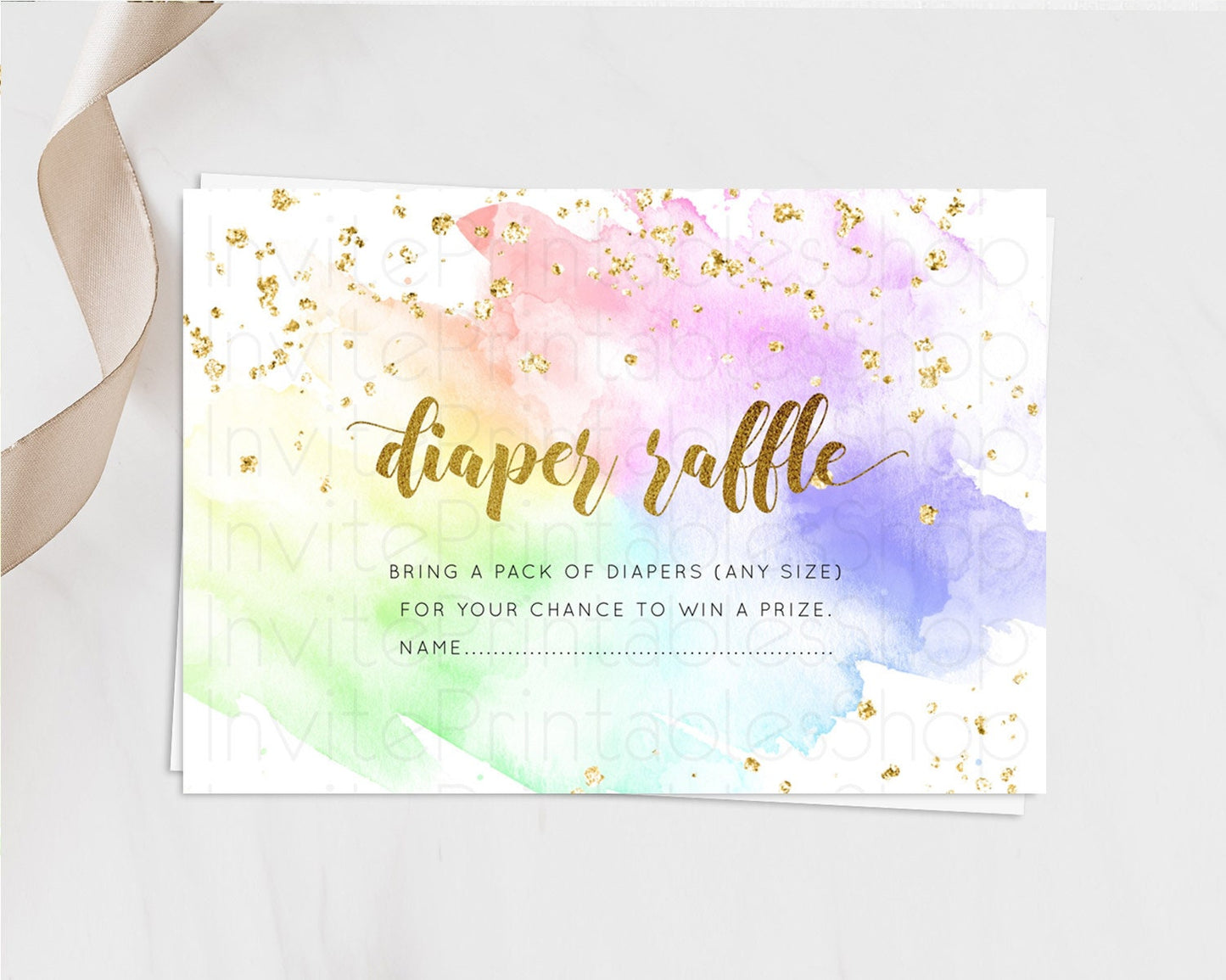 Pastel Diaper Raffle Card Pastel Rainbow Diaper Raffle Insert Colorful Ombre Watercolor Diaper Ticket Confetti Glitter Raffle Game D10876