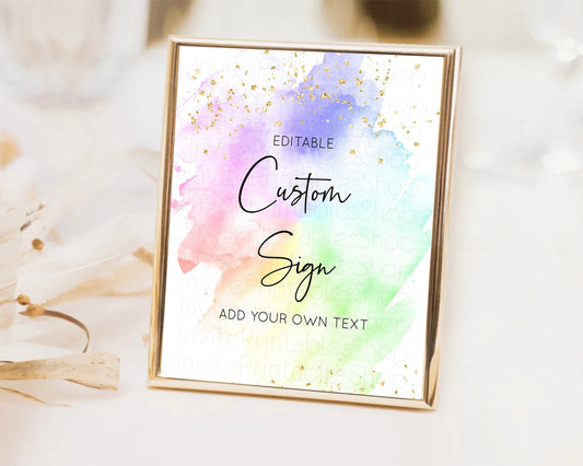 Editable Pastel Sign Ombre Table Sign Decor Pastel Ombre Rainbow Watercolor