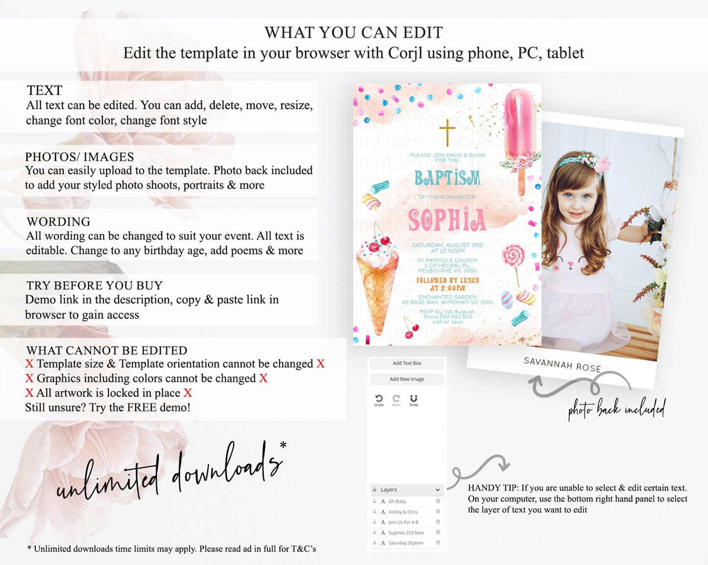 Ice Cream Baptism Invitation Sweet One 1st Birthday Baptism Invitation Pastel Heres The Scoop Christening Invite Two Sweet One Theme D10554