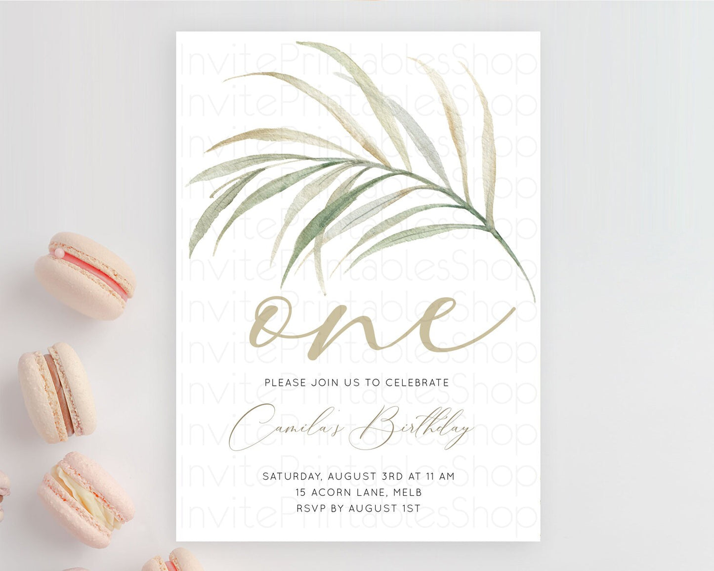 Leafy Birthday Invitation Leafy Invitation Simple Greenery Invitation Eucalyptus Fern Spray Leaves Minimal Green Leaf Watercolour D11043