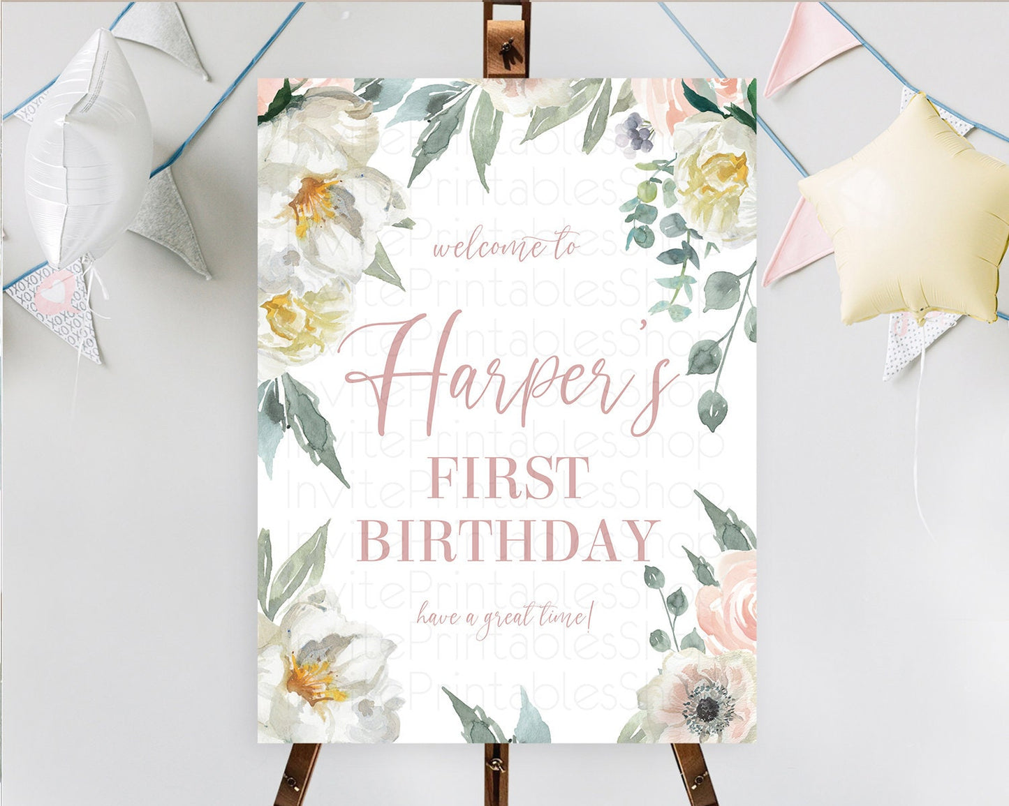 Secret Garden Welcome Sign Wildflower Welcome Board Pastel White Flower Garden Welcome Poster Boho Floral 1st Birthday Welcome Sign D10121