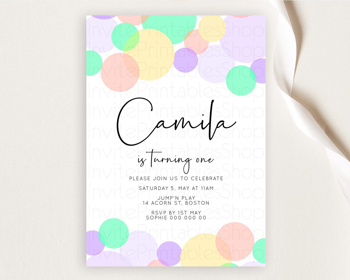 Pastel Birthday Invitation Pastel Confetti Birthday Invitation Bubbles Invitation Colorful Rainbow Confetti 2nd 1st First Birthday D10380