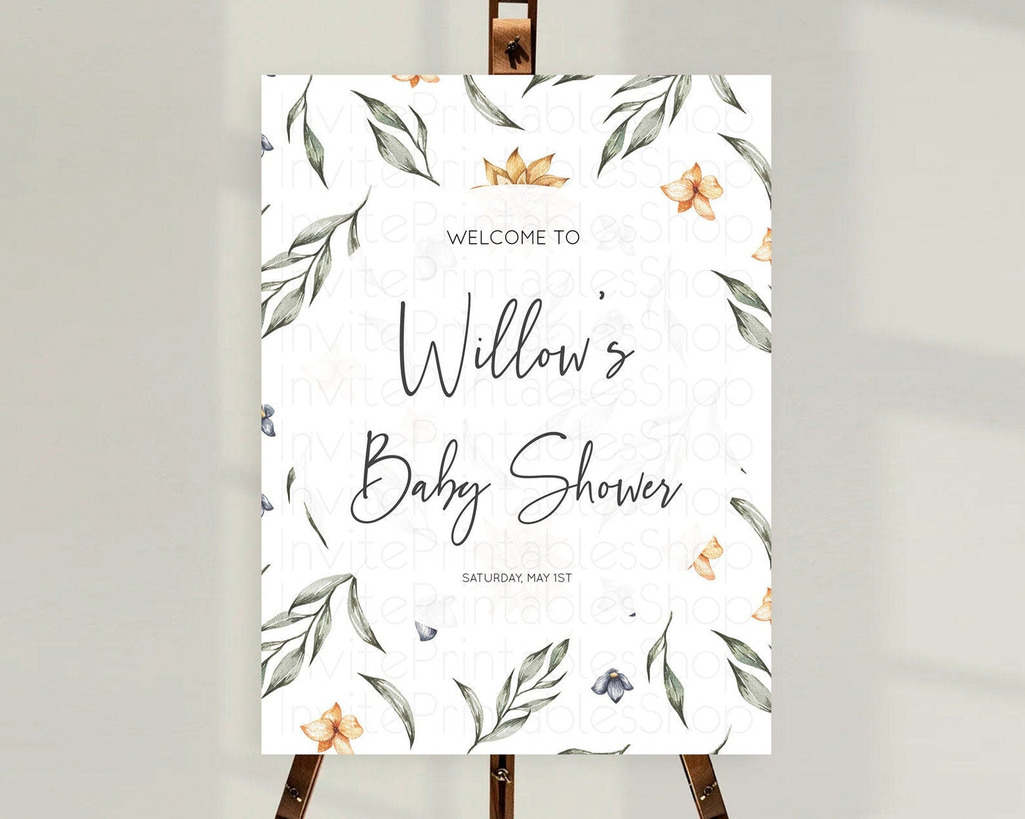 Leafy Baby Shower Welcome Sign Green Leaf Welcome Board Greenery Eucalyptus Fern Spray Leaves Watercolor Boho Garden Welcome Sign D10544