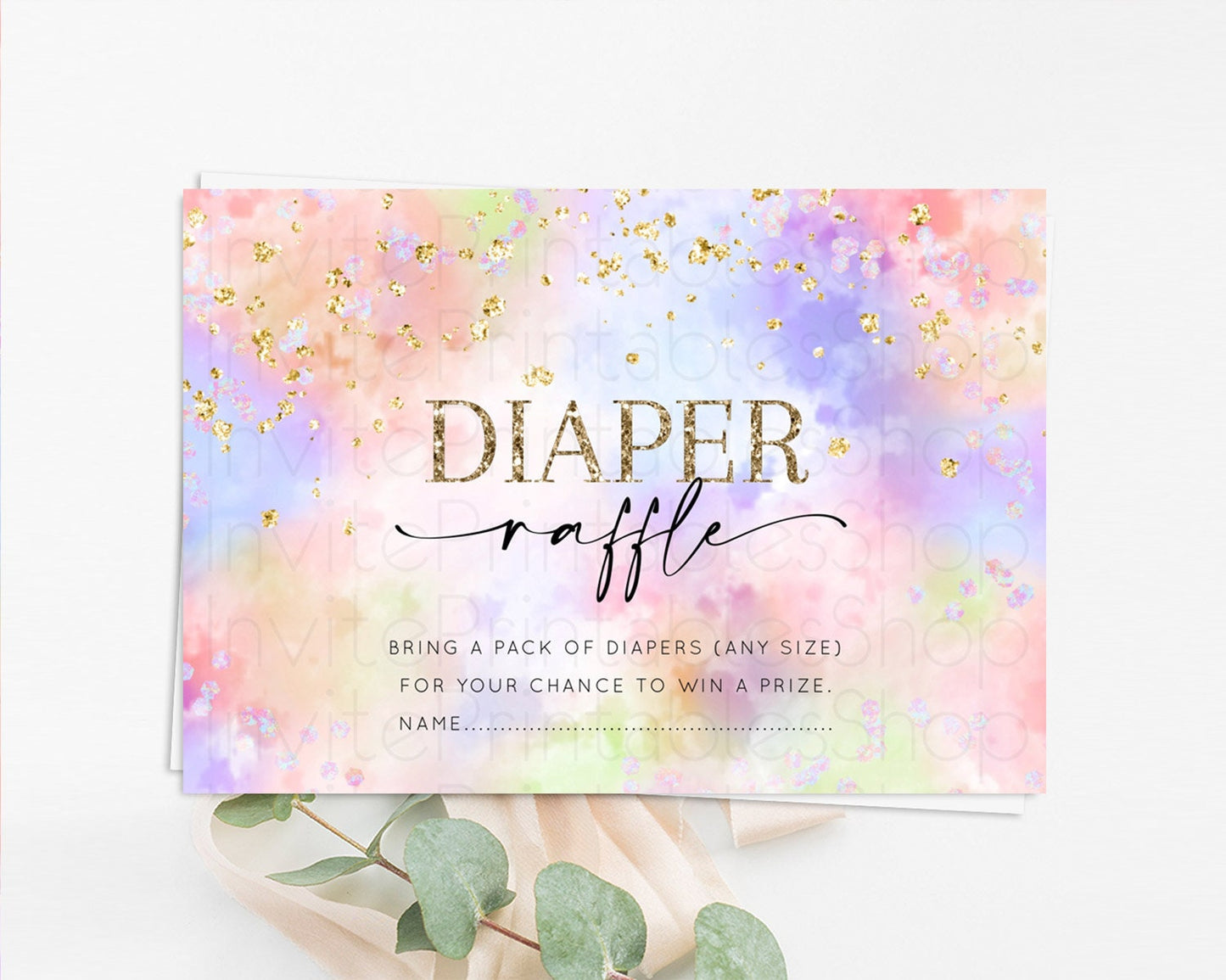 Pastel Diaper Raffle Card Pastel Rainbow Diaper Raffle Insert Colorful Ombre Watercolor Diaper Ticket Confetti Glitter Raffle Game D10610