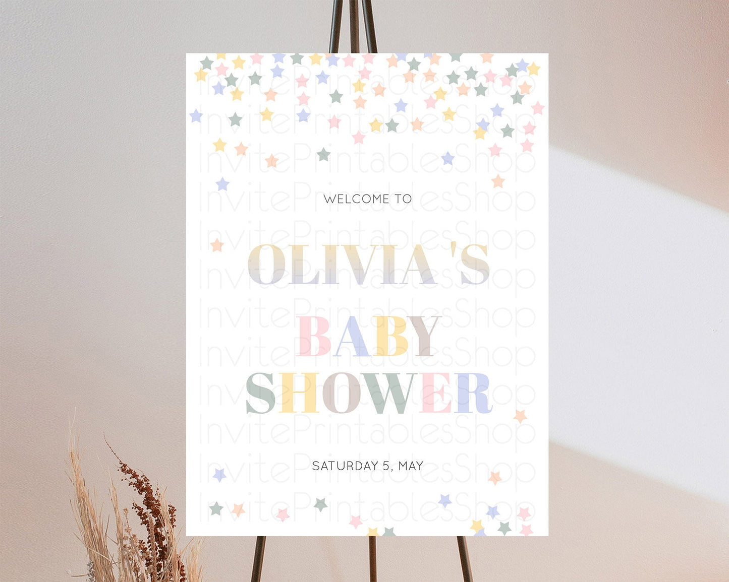 Star Baby Shower Welcome Board Pastel Stars Welcome Sign Shooting Star Rainbow Colorful Confetti Twinkle Little Star Welcome Sign D10795