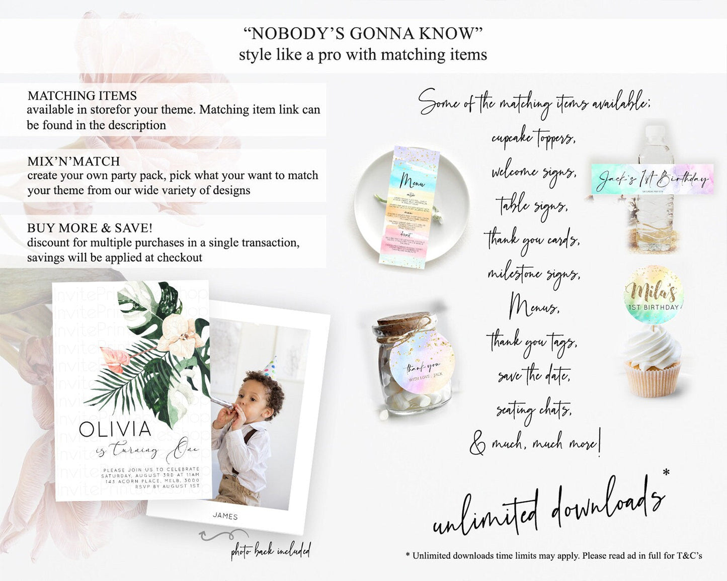 Tropical Invitation Tropical Birthday Invitation Tropical Floral Invitation Palm Leaf Fern Invite Frangipani White Orchid Invitation D11016