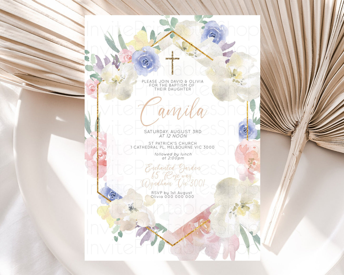 Secret Garden Baptism Invitation Wildflower Baptism Birthday Invite Pastel Flowers Christening Invite Enchanted Garden Boho Floral  D10254