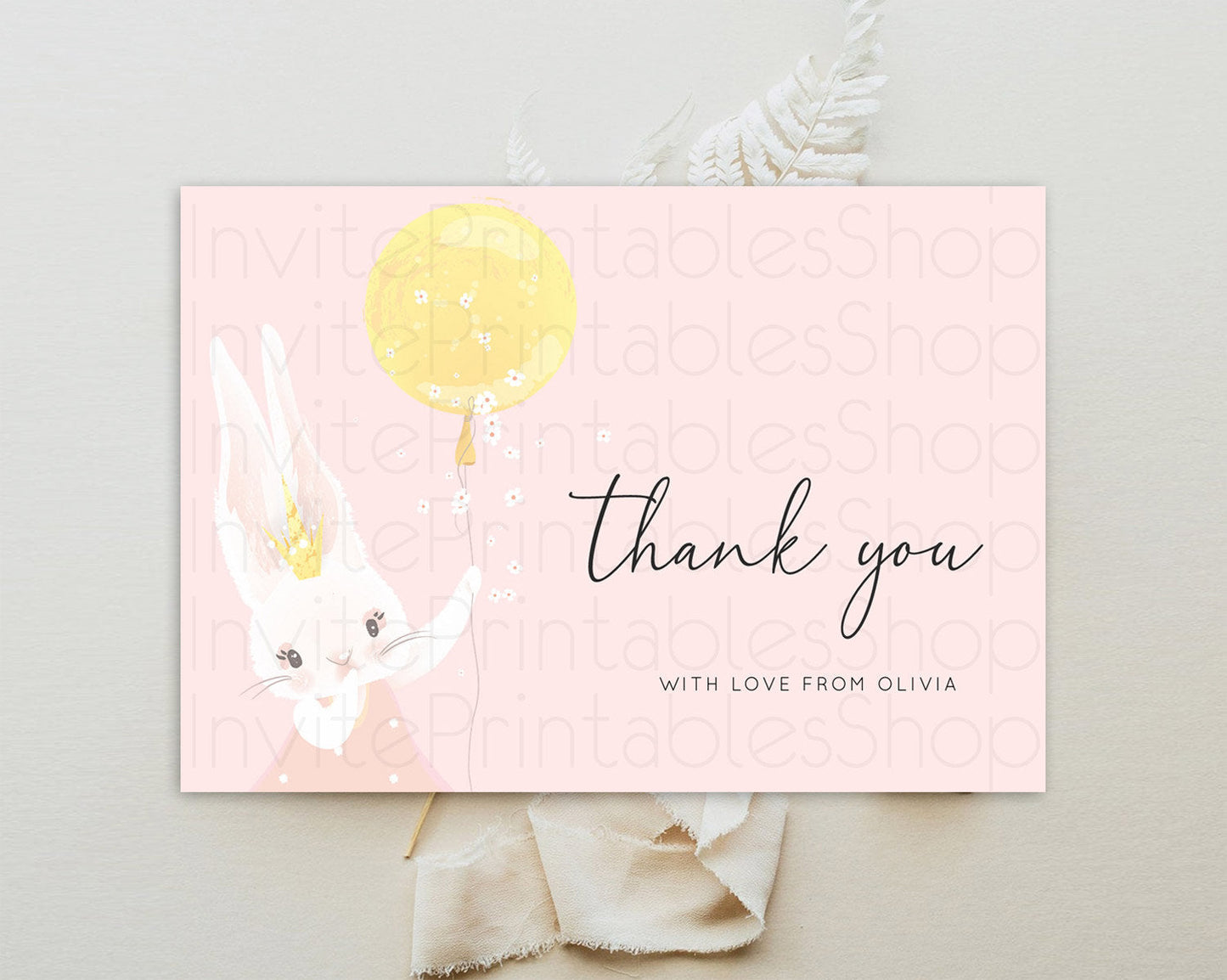 Bunny Thank You Bunny Balloon Thank You Card Colorful Pastel Confetti Birthday Thank You Card Sprinkles Bunny Teacher Thank You Card D10219